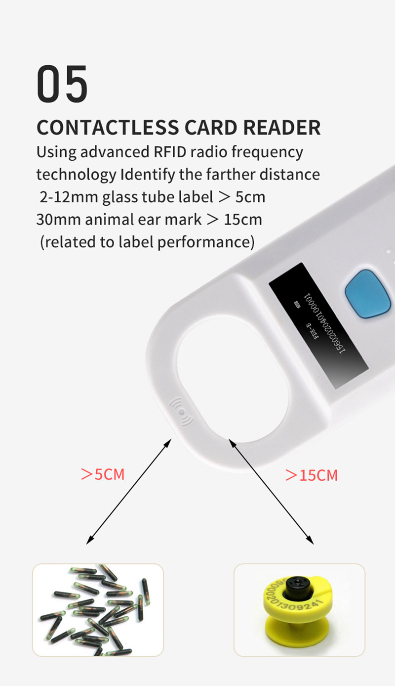 Taşınabilir Küçük El Tipi 134.2Khz Rfid Hayvan Kimliği Okuyucu 6