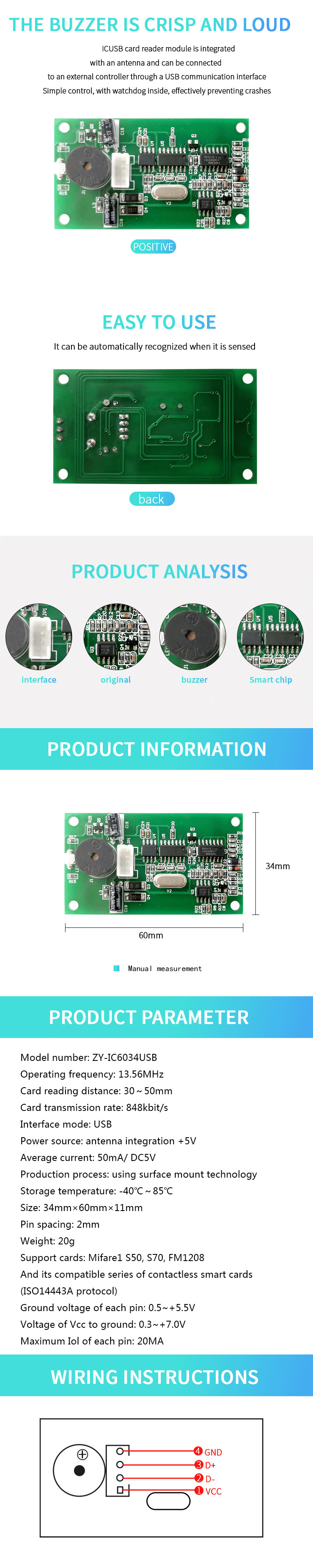 13.56mhz NFC Kart Okuyucu Modülü Temassız Kart Okuyucu Modülü Özelleştirilmiş Akıllı USB Kart Okuyucu Modülü